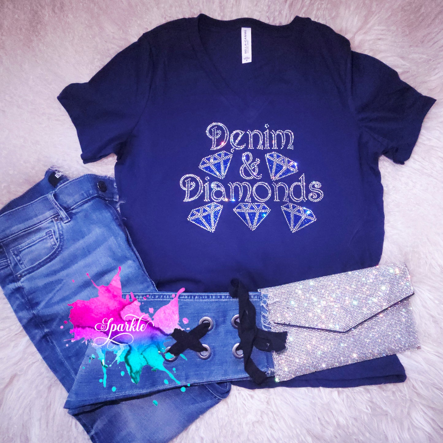 Denim & Diamonds Rhinestone Tee