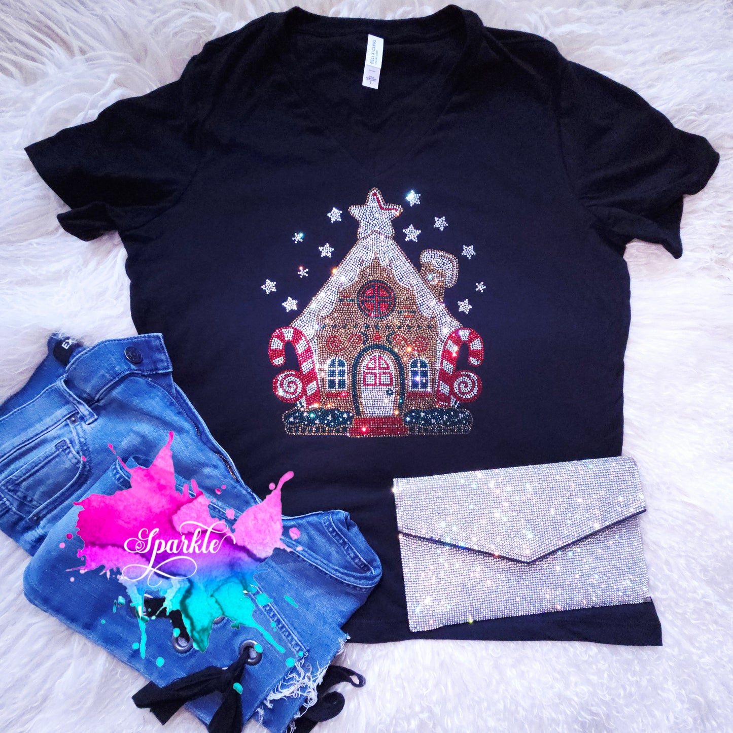 Gingerbread House Rhinestone Tee