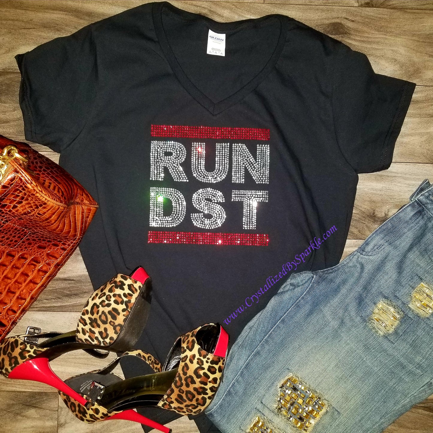 Crimson & Cream Rhinestone Tee