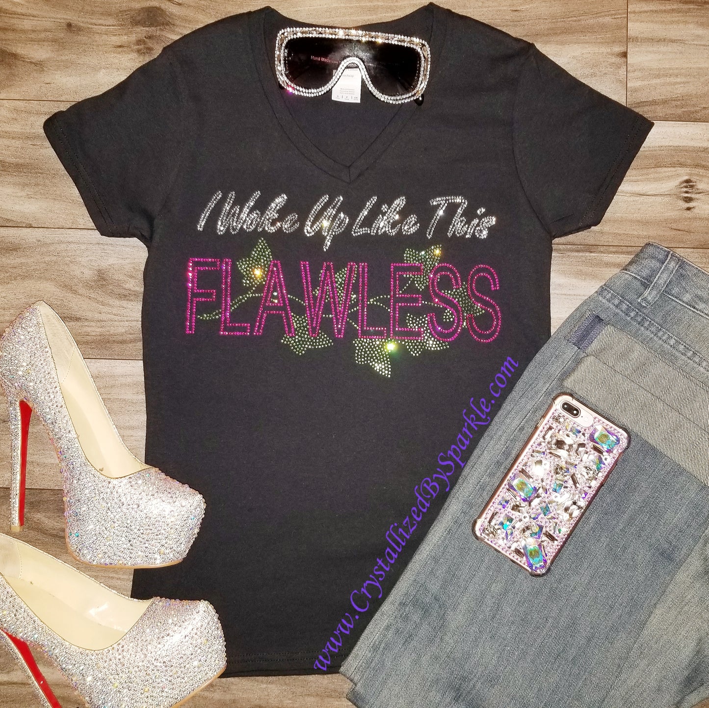 Pink & Green Flawless Rhinestone Tee