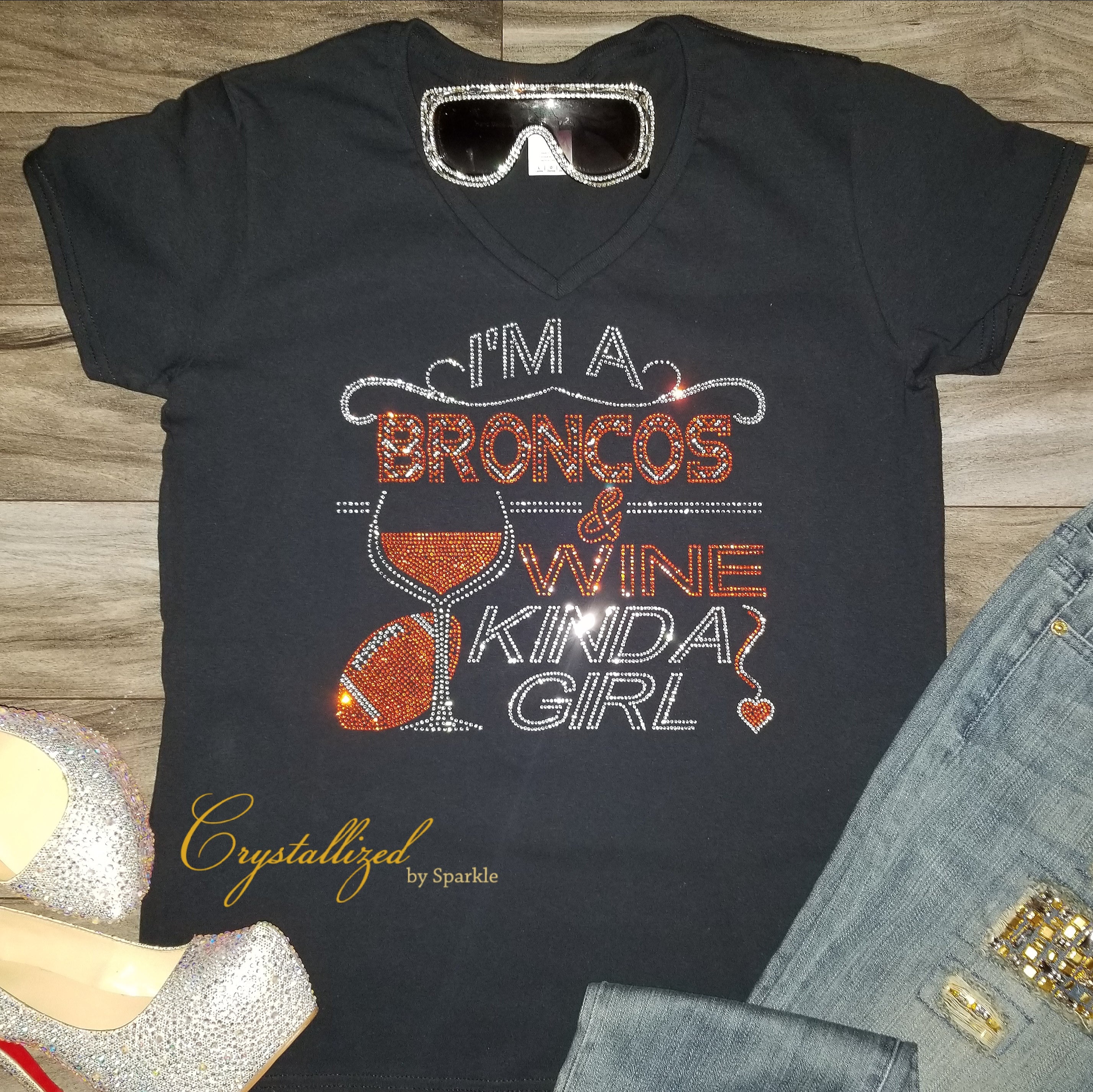 Denver Broncos Inspired Rhinestone T-Shirt