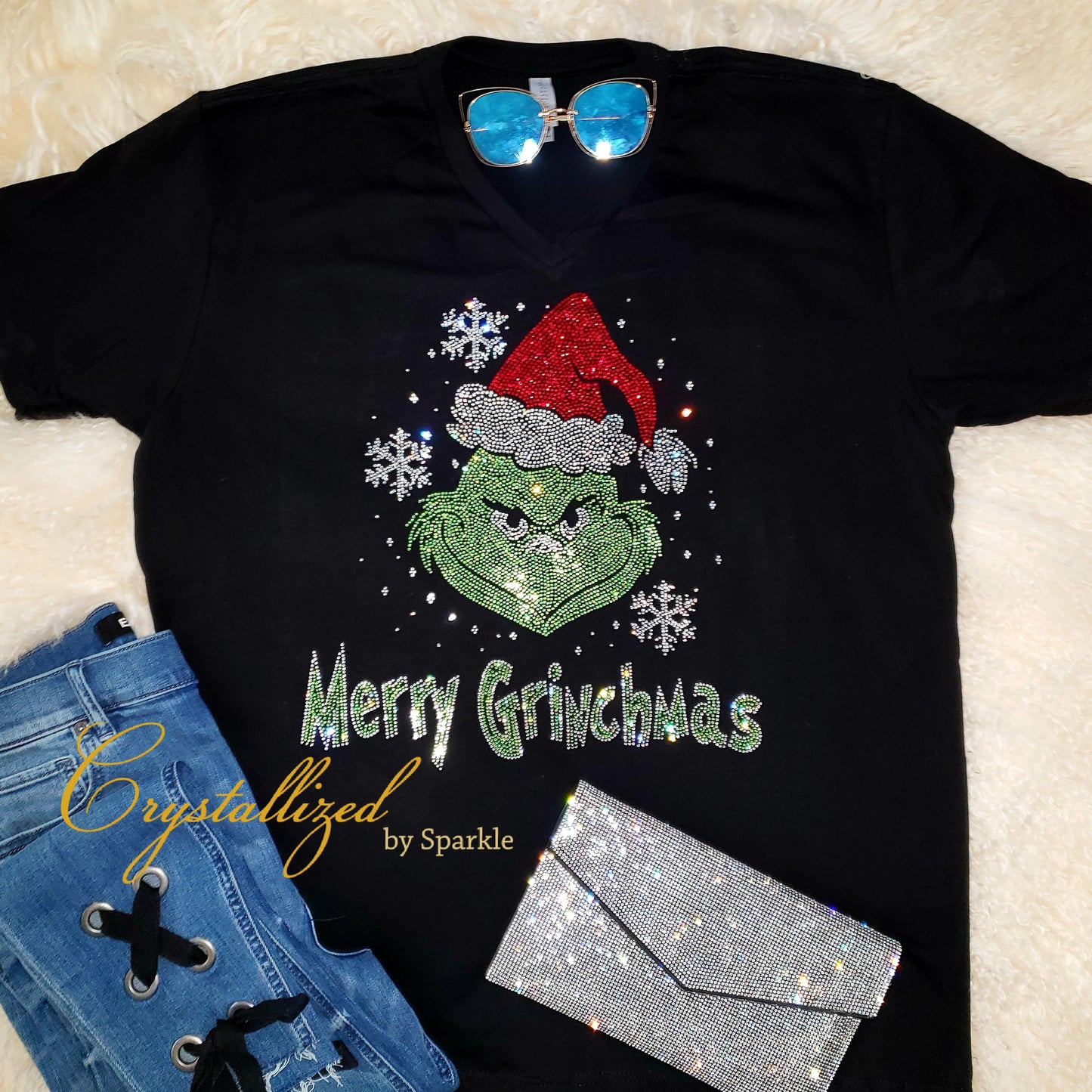 *Sale* Merry Grinchmas Rhinestone Tee