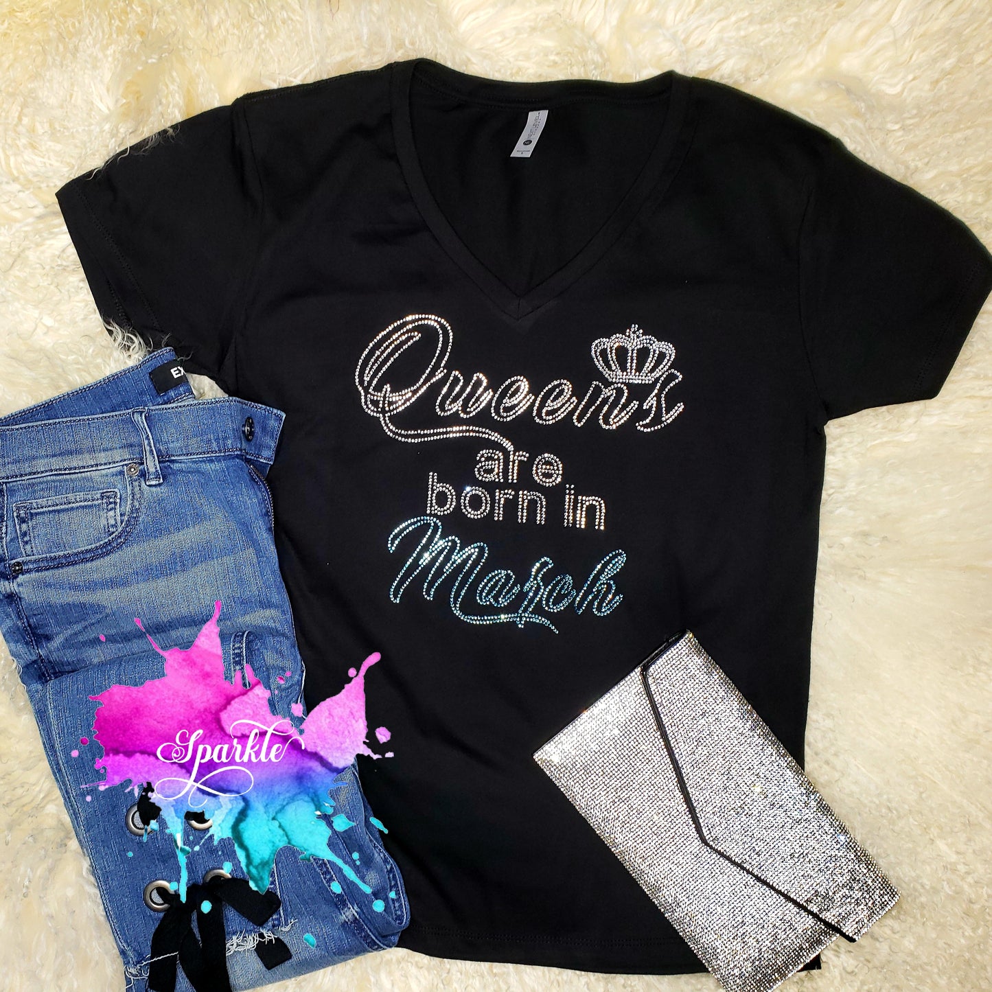 Queens Are Born In March Rhinestone Tee