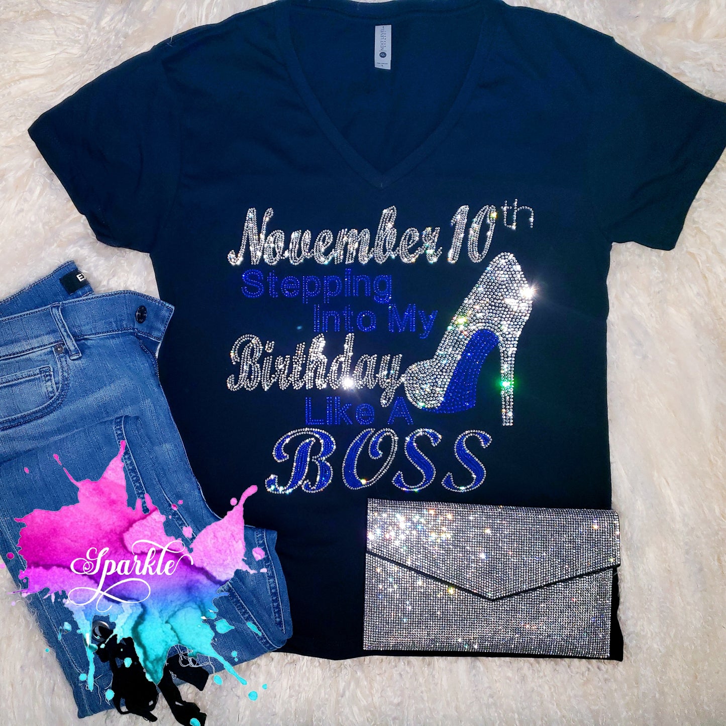 Birthdate Rhinestone Tee