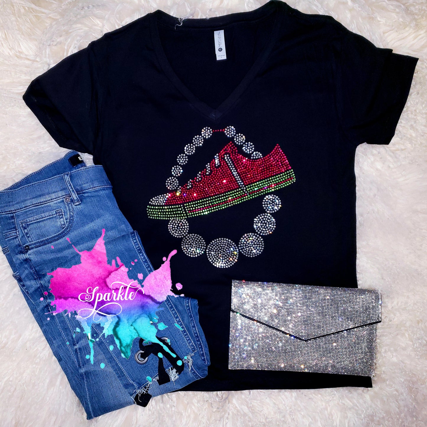 Pink & Green Chucks Rhinestone Tee