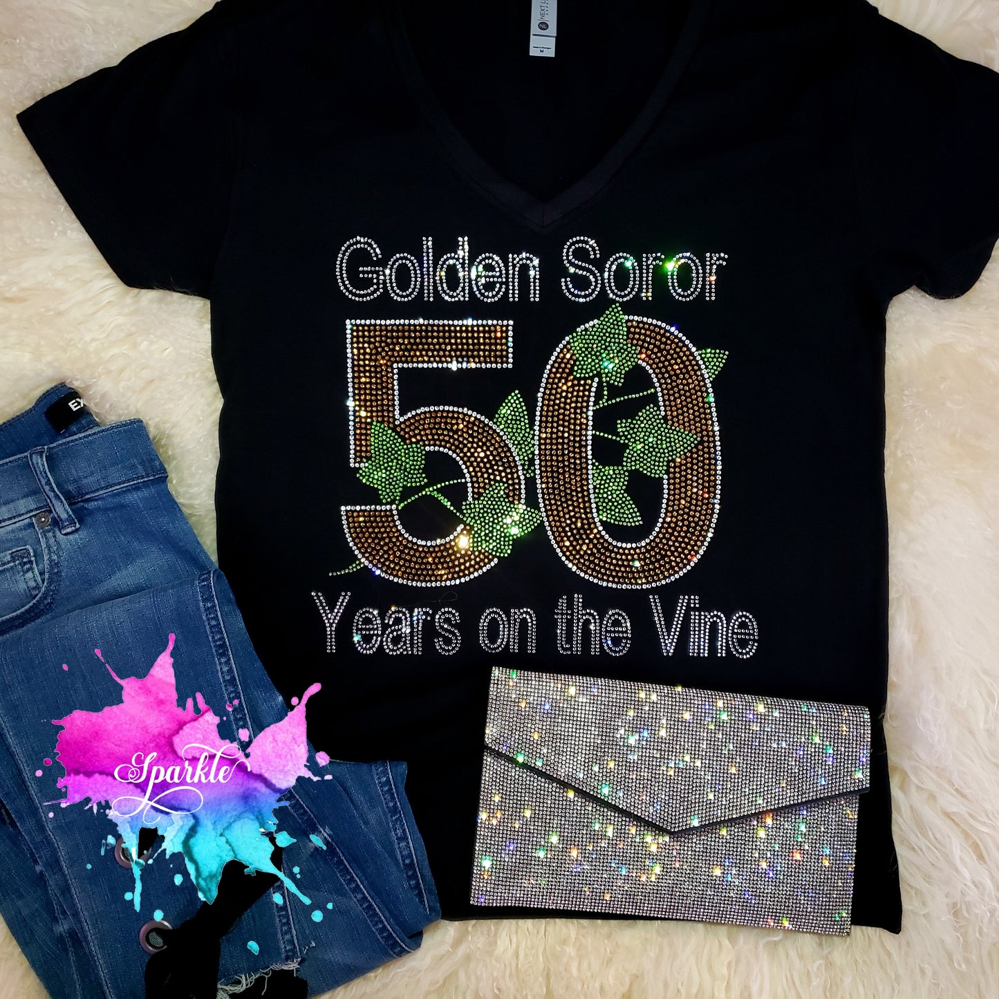 Customized Golden Soror 50 Years Rhinestone Tee