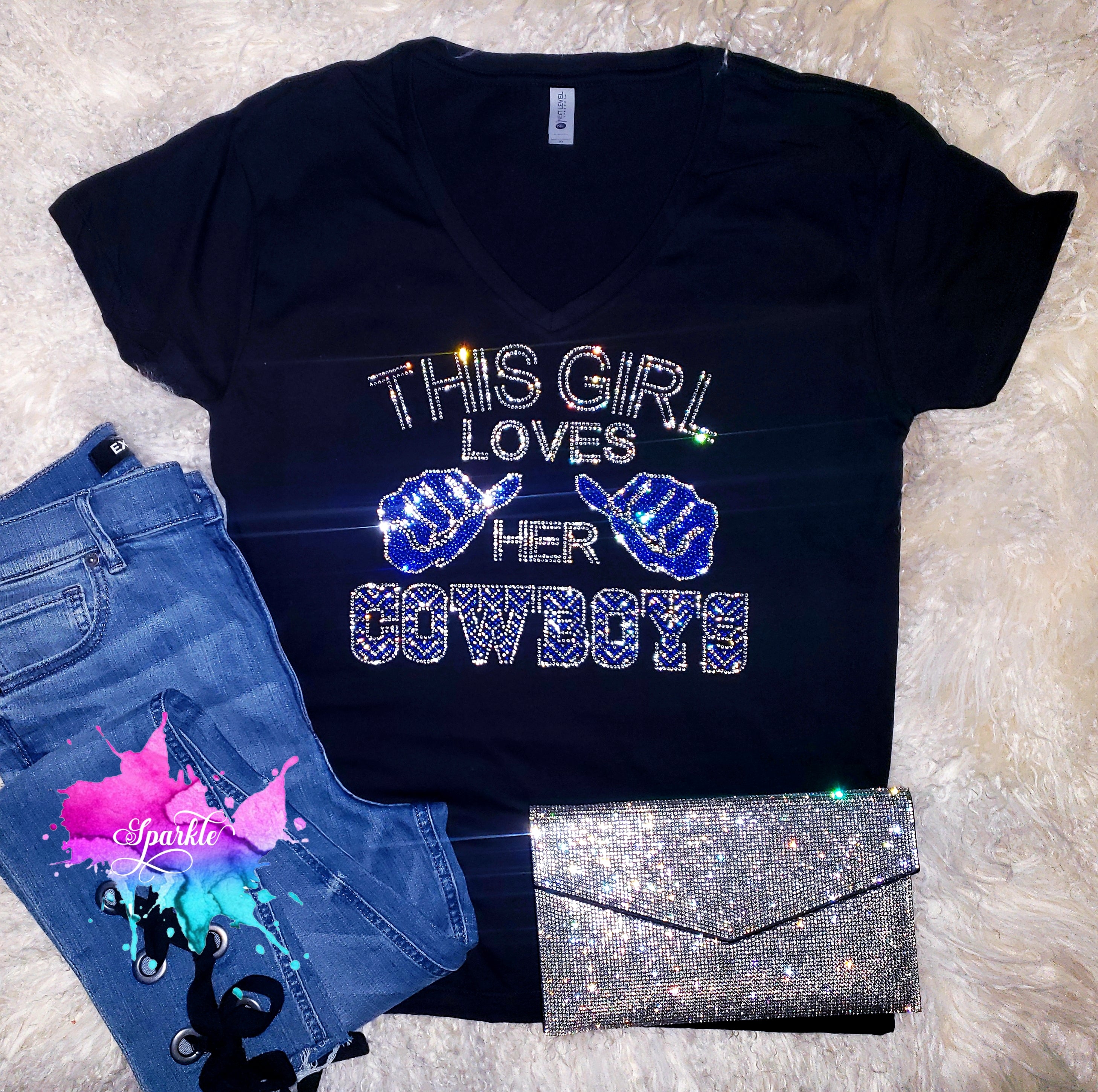 Crystallized by Sparkle This Girl Loves Her Cowboys Crystallized Tee 2XL