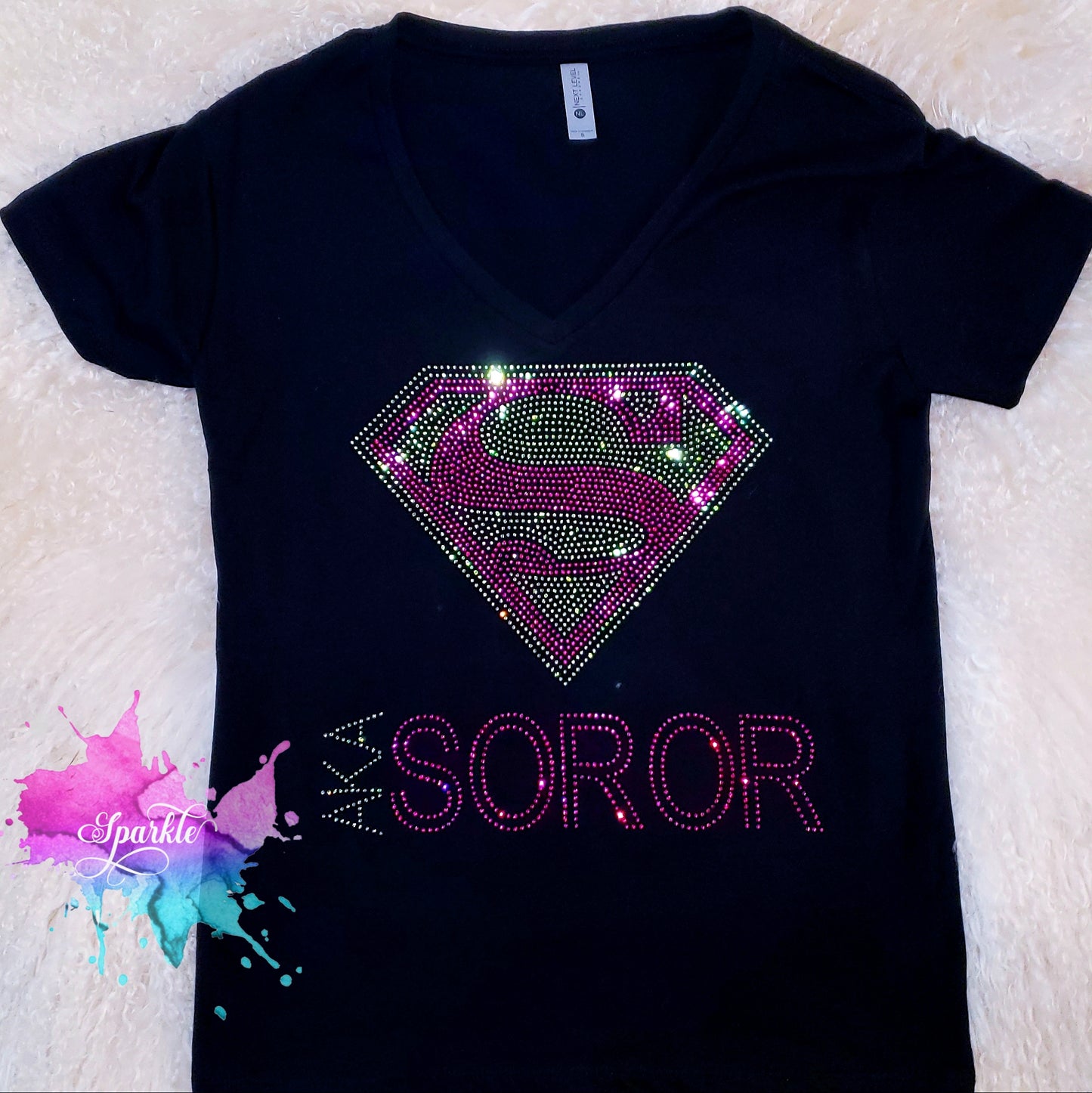 Pink & Green Super Soror Rhinestone Tee