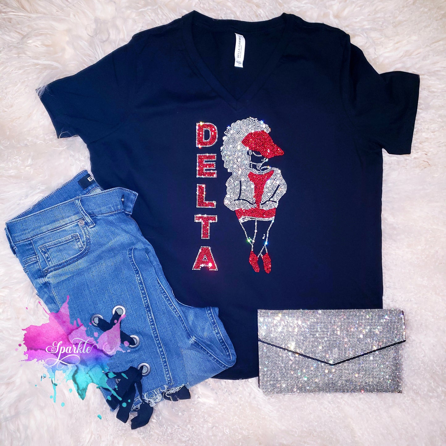 Crimson & Cream Rhinestone Tee