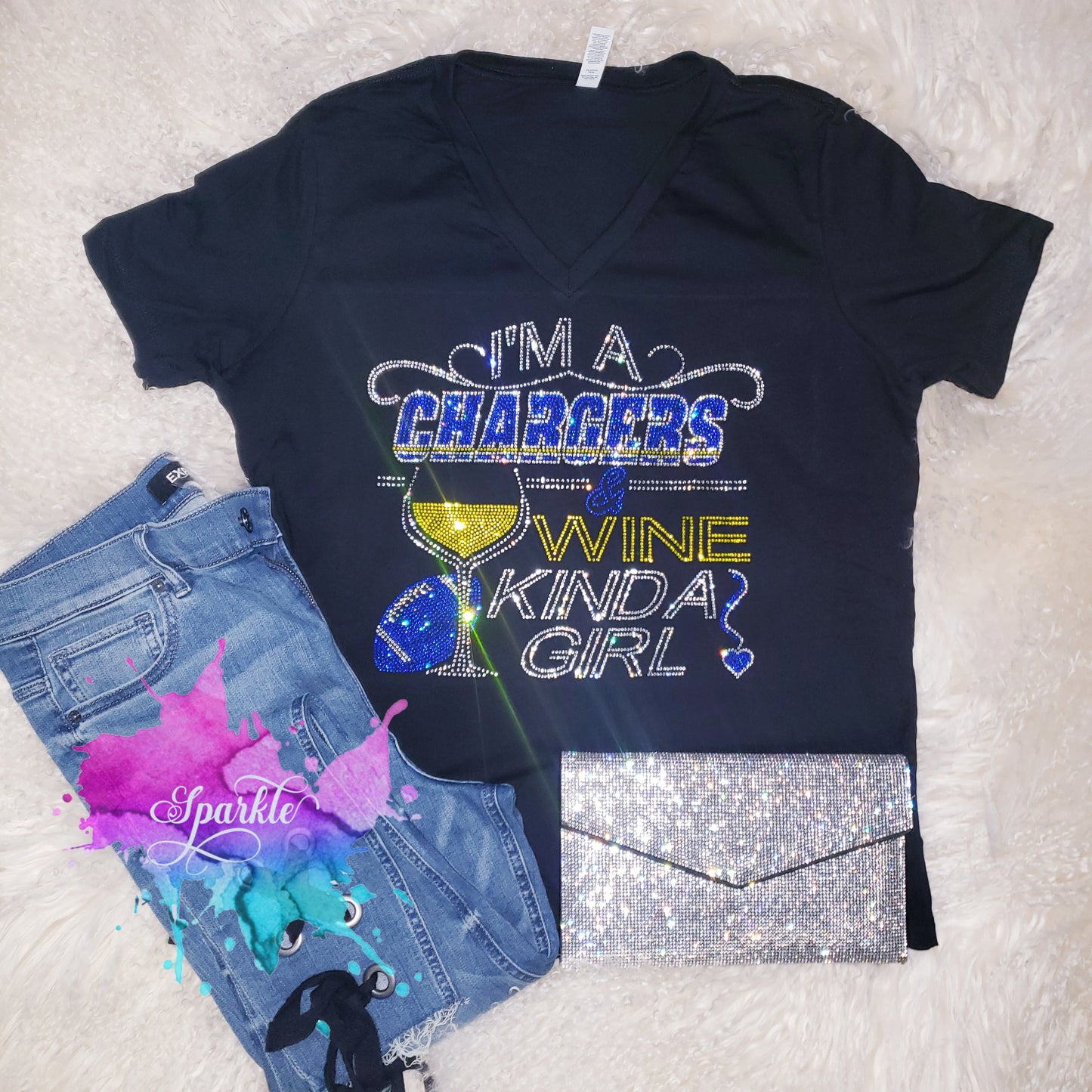 Chargers and Wine Crystallized Tee