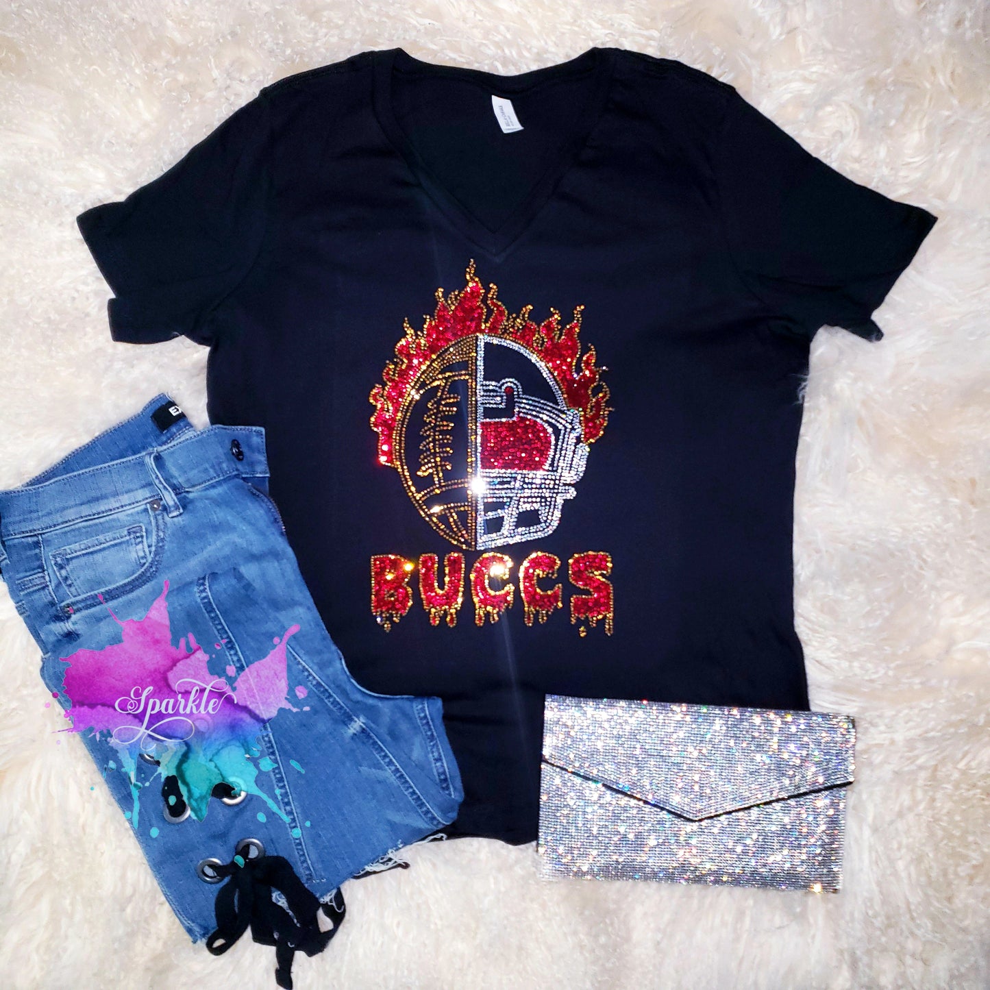 Flaming Buccs Crystallized Tee