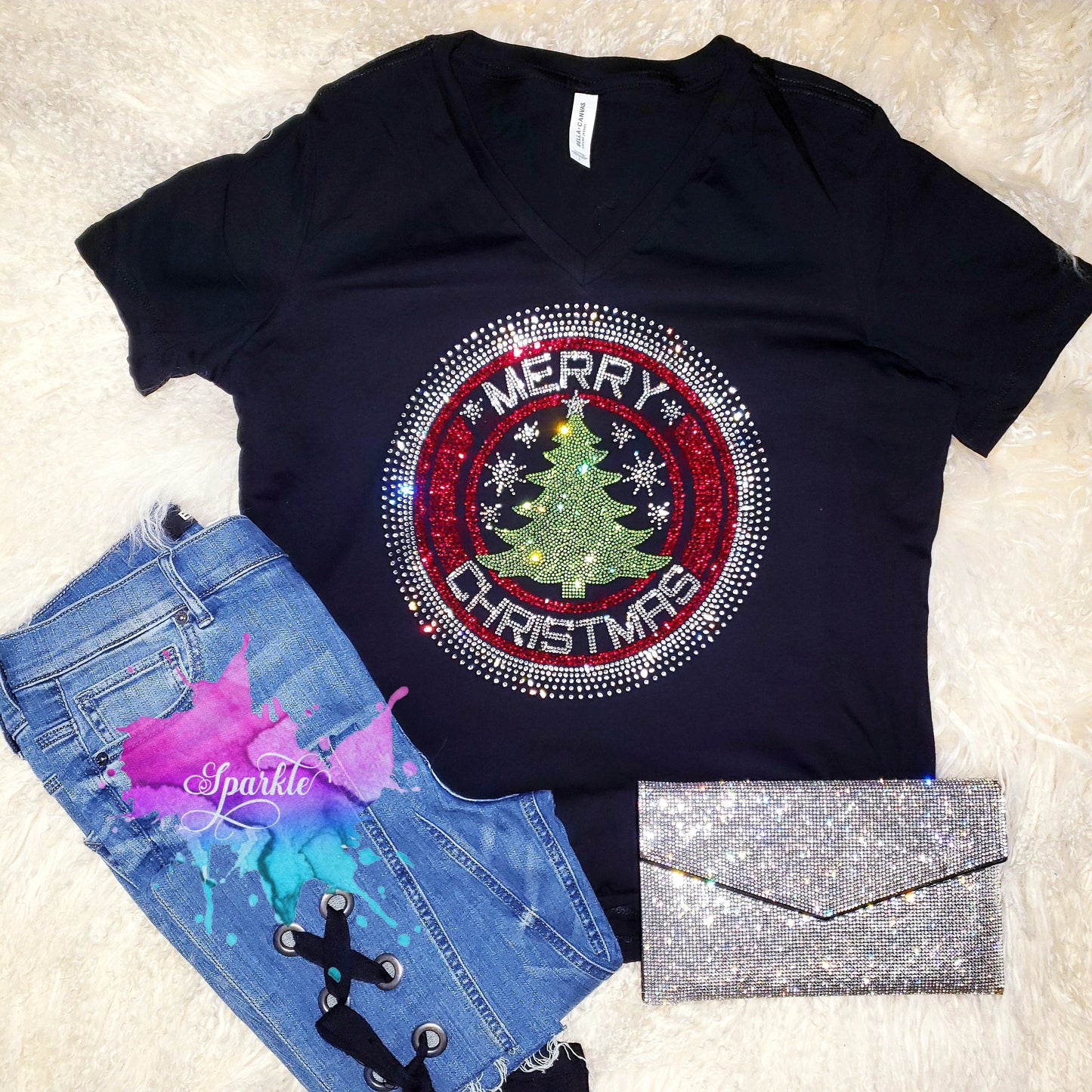 Merry Christmas Tree Crystallized Tee
