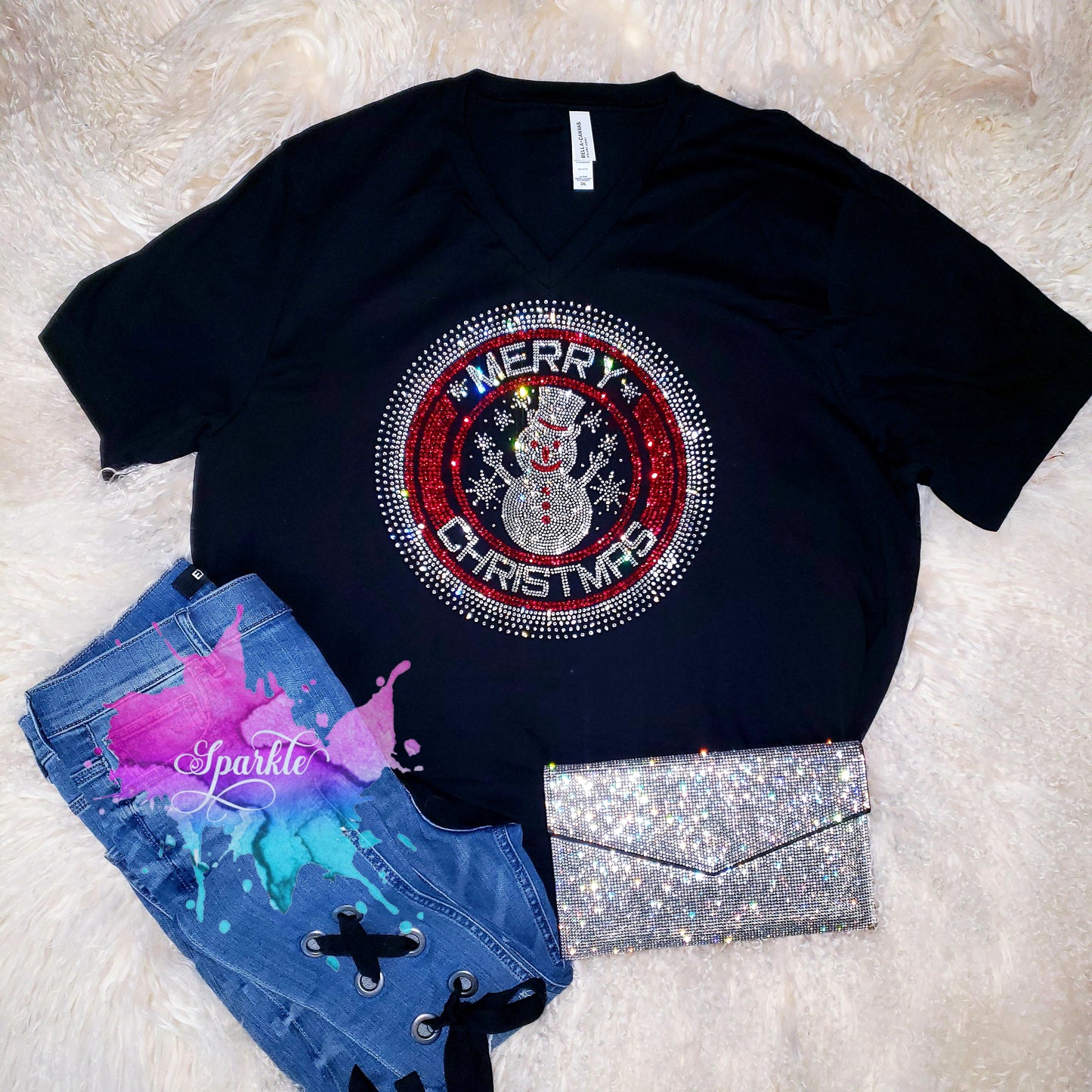 *Sale* Merry Christmas Snowman Crystallized Tee