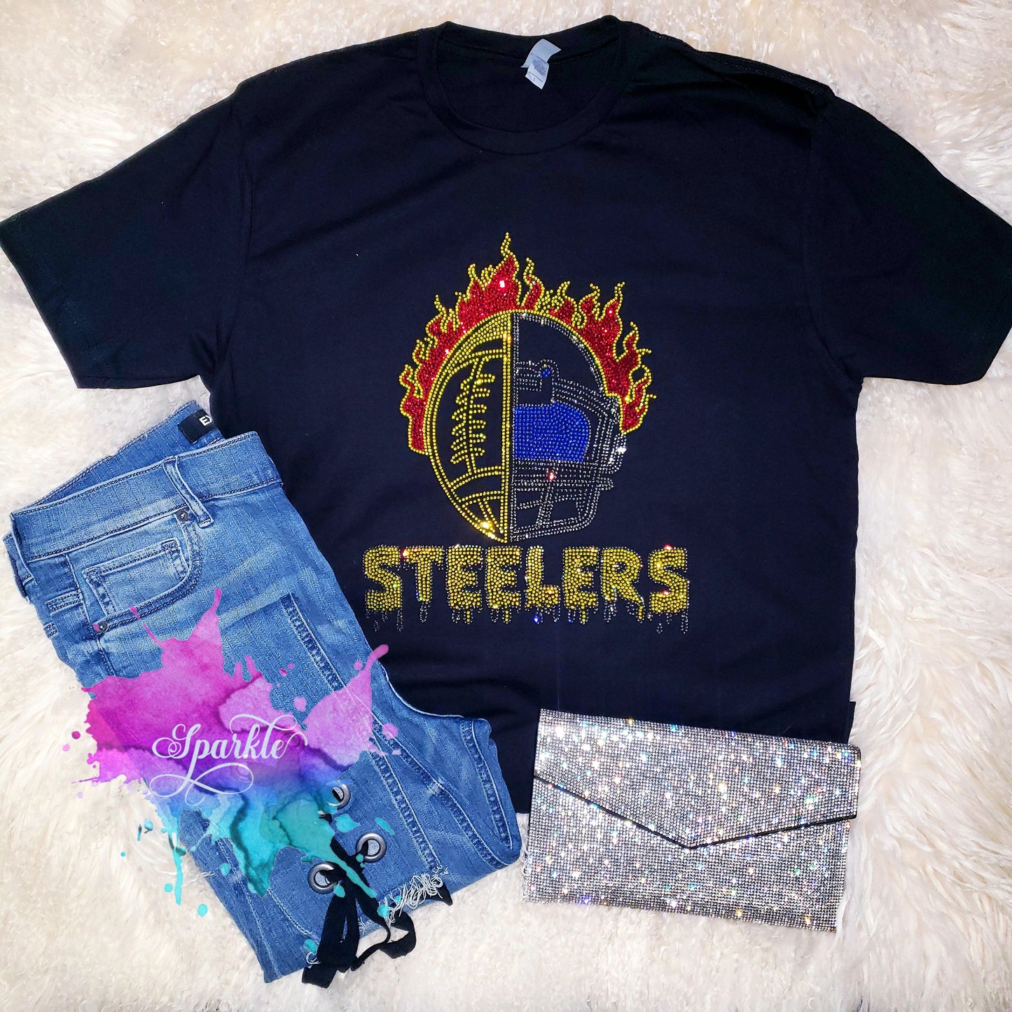 Flaming Steelers Crystallized Tee