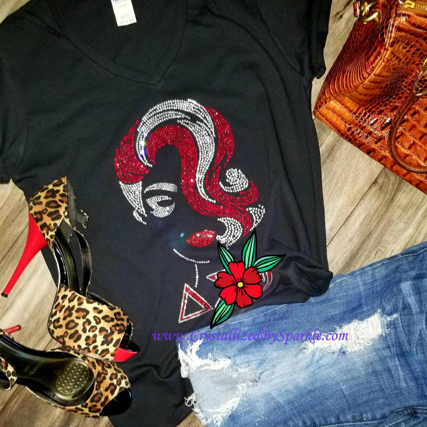 Crimson & Cream Rhinestone Tee