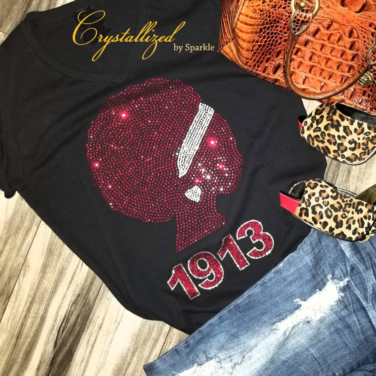 Crimson & Cream Afro Lady Rhinestone Tee