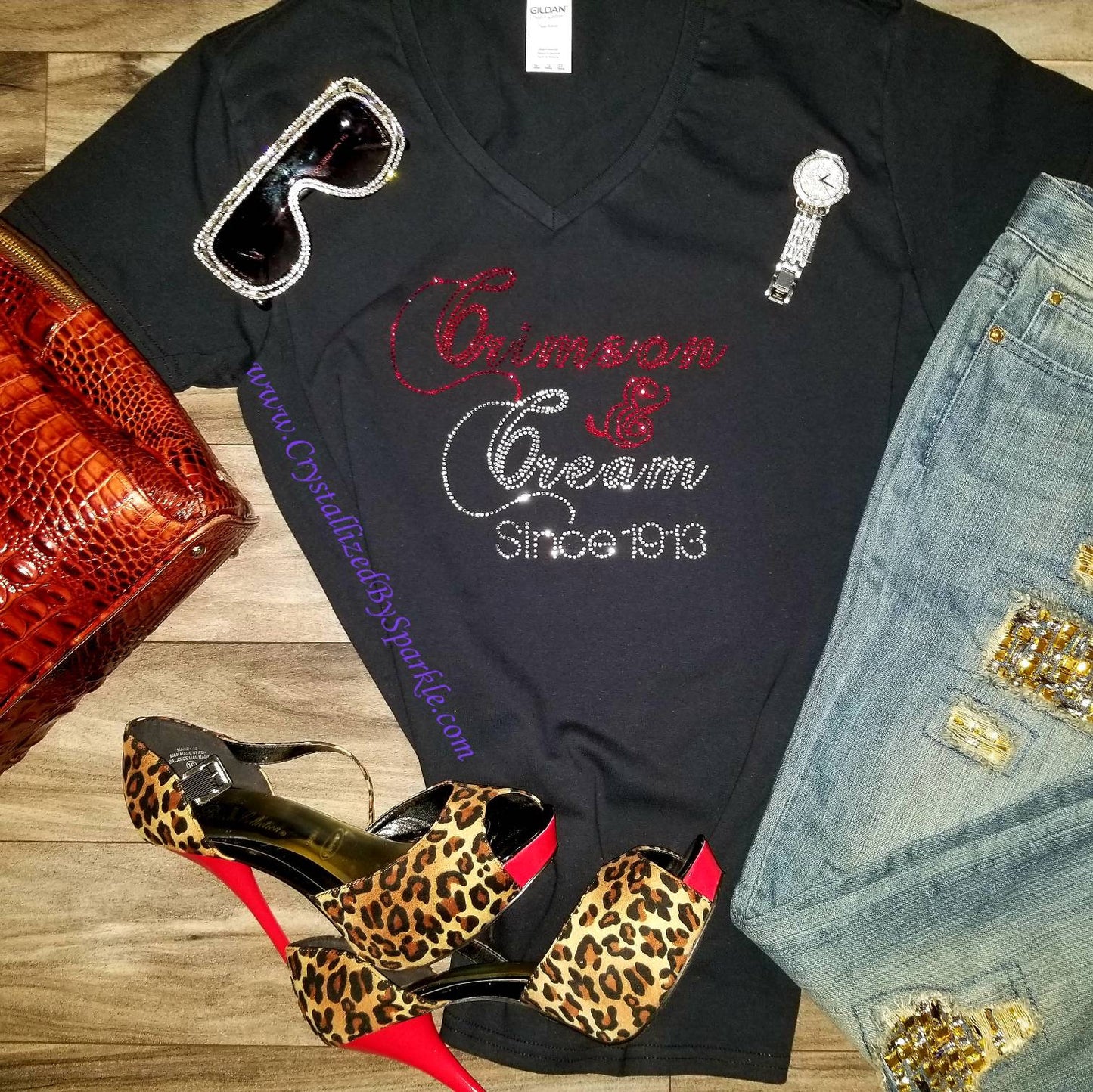 Crimson and Cream Rhinestone Tee