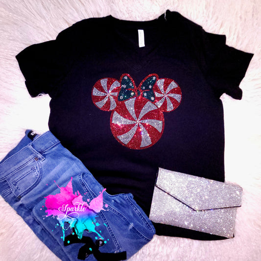 Candy Cane Minnie Crystallized Tee