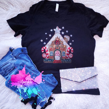 Gingerbread House Rhinestone Tee
