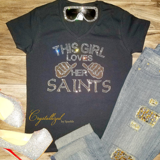 This Girl Loves Her Saints Rhinestone Tee