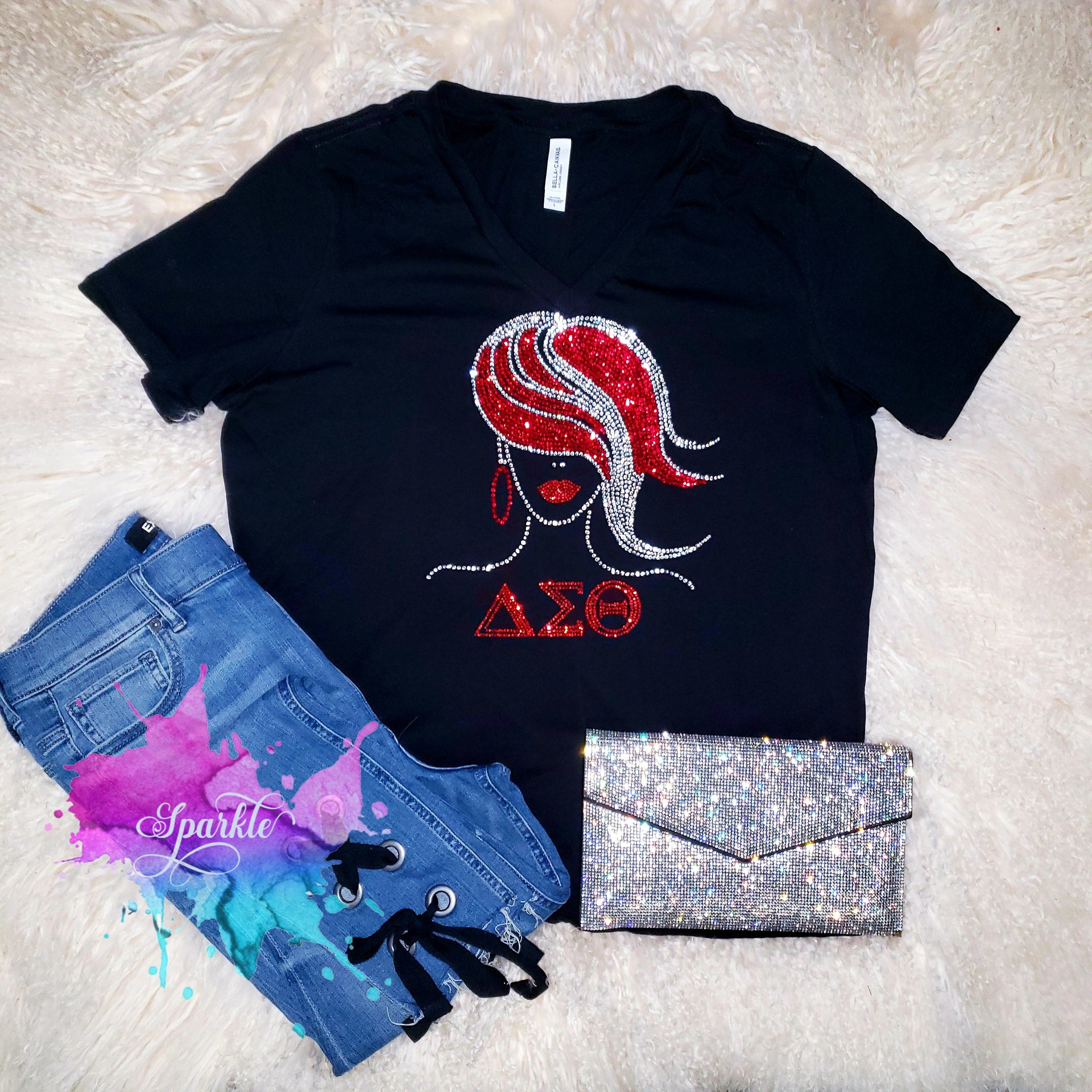 Crimson \u0026 Cream Rhinestone Tee – Crystallized By Sparkle, image size:1920x1920