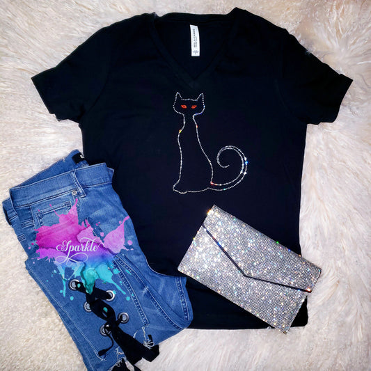 Black Cat Rhinestone Tee