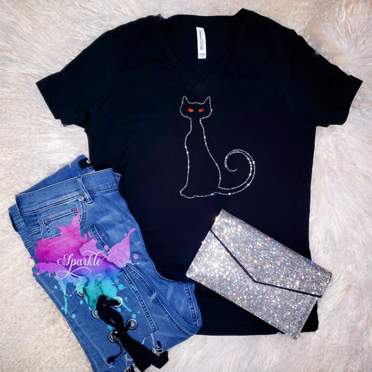 Black Cat Rhinestone Tee